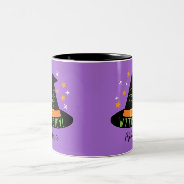Purple Black Feeling Witchy! Halloween Two-Tone Coffee Mug (Center)
