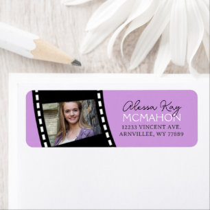 Purple & Black Filmstrip Photo Return Address