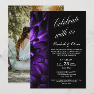 Purple Black Floral Photo Wedding Reception Invitation