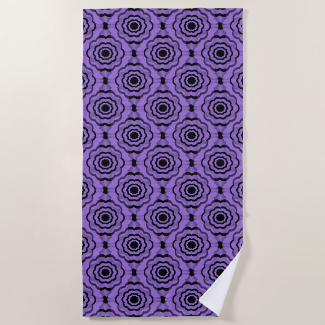 Purple Black Flower Seamless Pattern Beach Towel (Front)