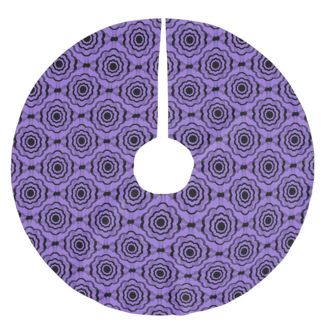Purple Black Flower Seamless Pattern Brushed Polyester Tree Skirt (Front)