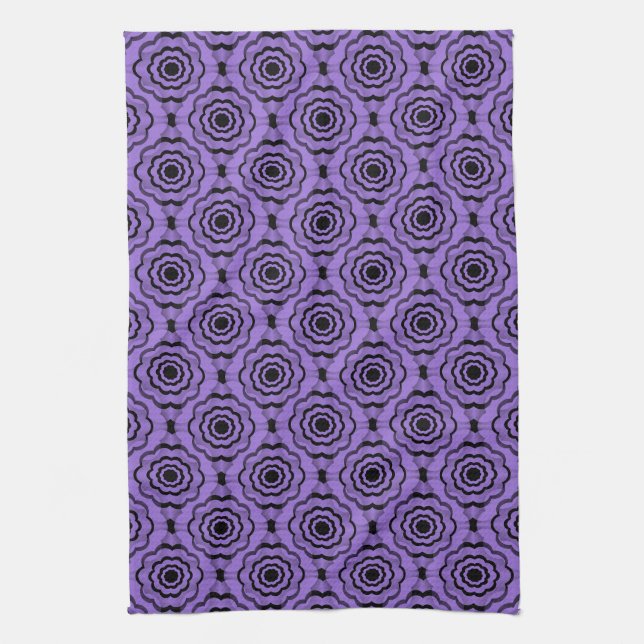 Purple Black Flower Seamless Pattern Kitchen Towel (Vertical)