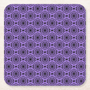 Purple Black Flower Seamless Pattern Square Paper Coaster