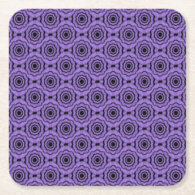 Purple Black Flower Seamless Pattern Square Paper Coaster (Front)
