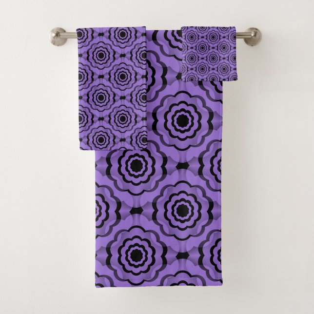 Purple Black Flower Seamless Pattern Towel (Insitu)