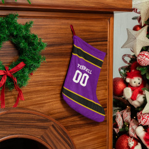 Purple & Black Football Team Personalized Small Christmas Stocking