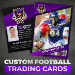 Purple & Black Football Trading Card Custom Logo<br><div class="desc">Show off your team pride with this sleek and customizable Purple and black football trading card. Featuring a bold cardinal logo and a dynamic player photo, this card is sure to stand out in any collection. Personalize the card with your player's name, number, position, stats, and even a custom message....</div>