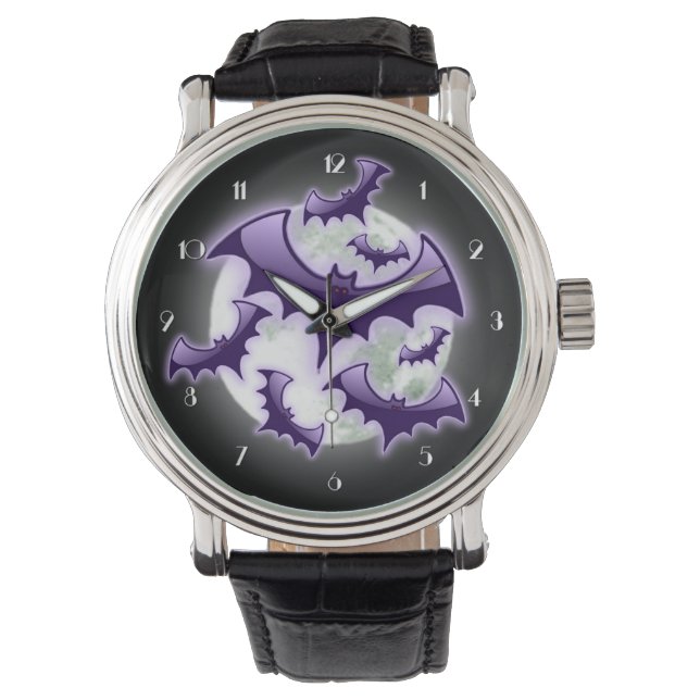 Purple & Black Full Moon Bats Wrist Watch (Front)