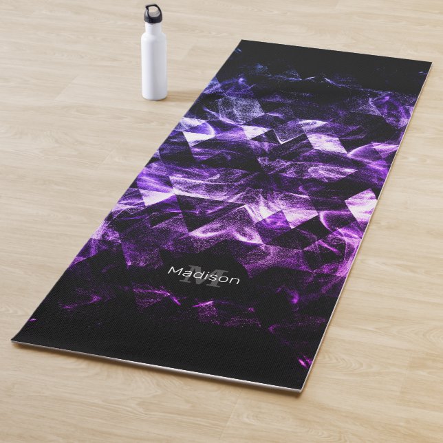 Purple Black Geometric Smoky Abstract Monogram Yoga Mat (In Situ)
