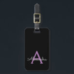 Purple Black Girly Script Monogram Name Modern Luggage Tag<br><div class="desc">Purple and Black Monogram Add Your Own Name Script Signature Pillow. The luggage bag tag makes the perfect sweet 16 birthday,  wedding,  bridal shower,  baby shower or bachelorette party gift for someone who loves a chic elegant and modern style.</div>