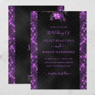 Purple Black Glitter Frame Wedding Invitation