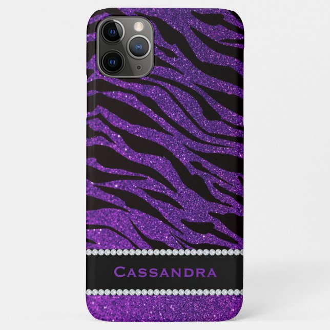 Purple & Black Glitter Tiger Print Diamonds Name Case-Mate iPhone Case (Back)
