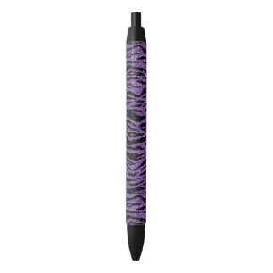 Purple Black Glitter Zebra Print Black Ink Pen