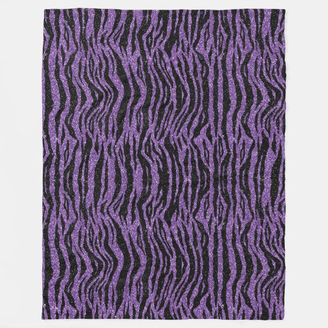 Purple Black Glitter Zebra Print Fleece Blanket (Front)