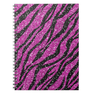 Purple Black Glitter Zebra Print Spiral Notebook
