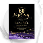 Purple Black Gold Agate  60th Birthday Invitation<br><div class="desc">Purple,  black and gold agate 60th birthday party invitation. Elegant modern design featuring watercolor agate marble geode background,  faux glitter gold and typography script font. Trendy invite card perfect for a stylish women's bday celebration. Printed Zazzle invitations or instant download digital printable template.</div>
