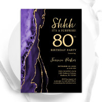 Purple Black Gold Agate Surprise 80th Birthday