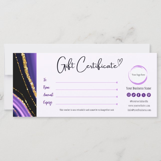 Purple Black Gold Gift Certificate (Front)