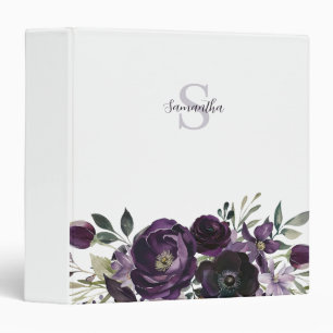 Purple Black Gothic Floral Watercolor Personalized Binder