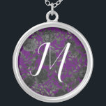 Purple Black Gothic Wedding Elegant Floral Silver Plated Necklace<br><div class="desc">A beautiful and elegant floral wedding design in purple and black for your Gothic wedding or event.</div>