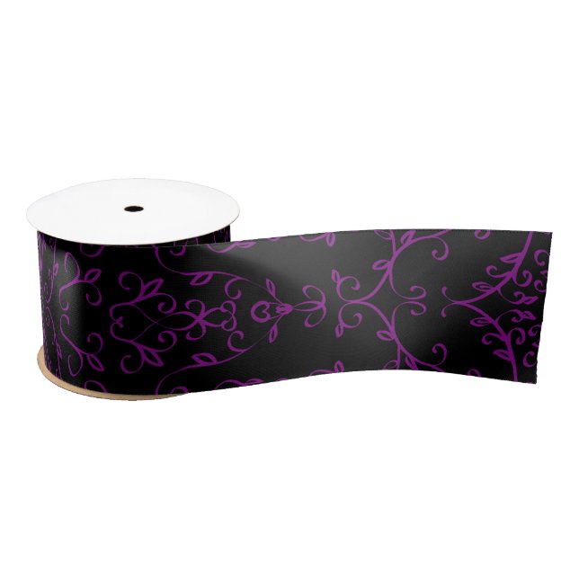 Purple & Black Gothic Wedding Heart Satin Ribbon (Spool)