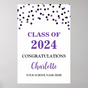 Purple Black Grad Party Custom 20x30 Poster