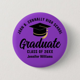 Purple Black Graduate Custom Graduation Name Tag 2 Inch Round Button