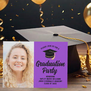 Purple Black Graduate Photo 2026 Graduation Party Invitation