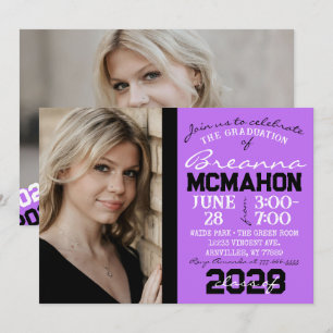 Purple & Black Graduation 2 Photo Invitation