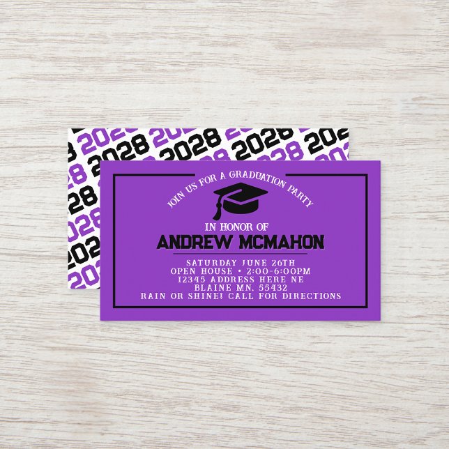 Purple & Black Graduation Mini Graduation Invites (Purple and Black Mini Graduation Invites for Friends, Team Mates or as Inserts!)