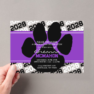 Purple & Black Graduation Pawprint Frosted Acrylic Invitations