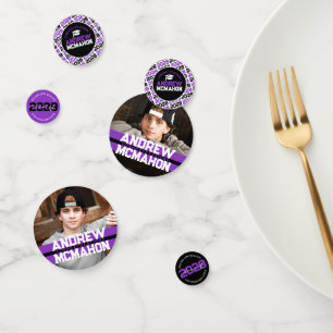 Purple & Black Graduation Photo Personalized Party Confetti