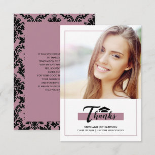 Purple Black Graduation Thank You Photo Card