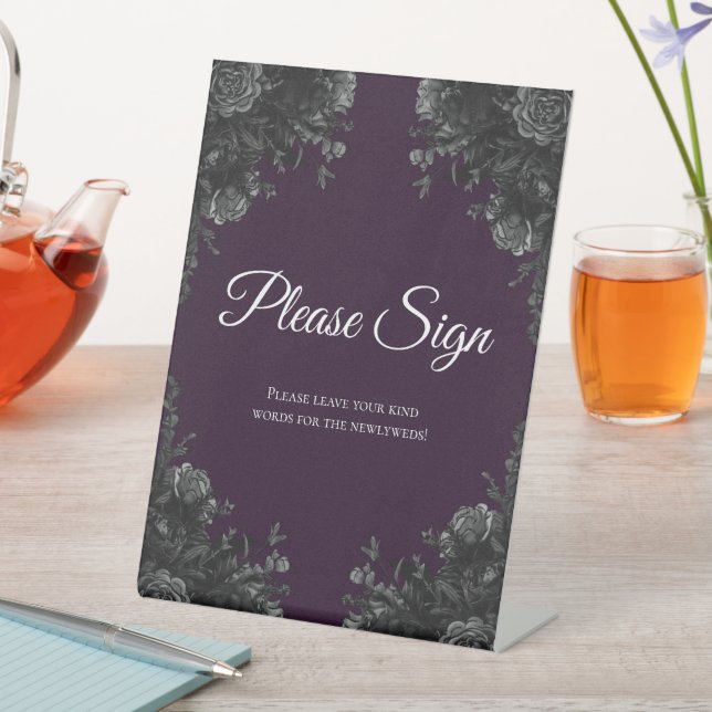 Purple Black Grey Gothic Wedding Guest Book Sign (In SItu)
