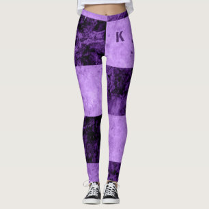 Purple Black Grunge Tiles Monogram Personalized Leggings