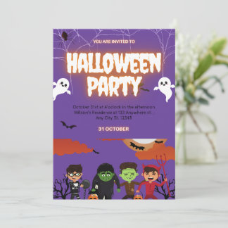 Purple & Black Halloween Party Invitation