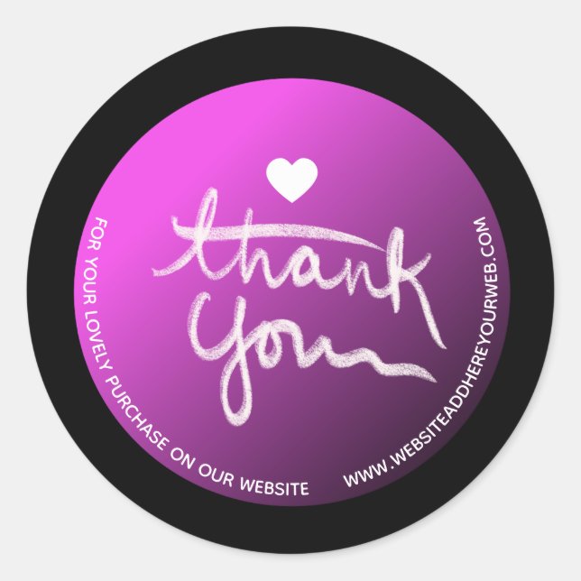 Purple Black Hand Drawn Script Business Thank You Classic Round Sticker (Front)