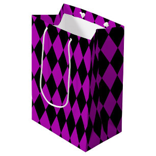Purple Black Harlequin Diamonds Checkers Design  Medium Gift Bag