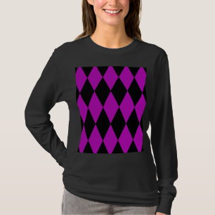 Purple Black Harlequin Diamonds Checkers Design  T-Shirt