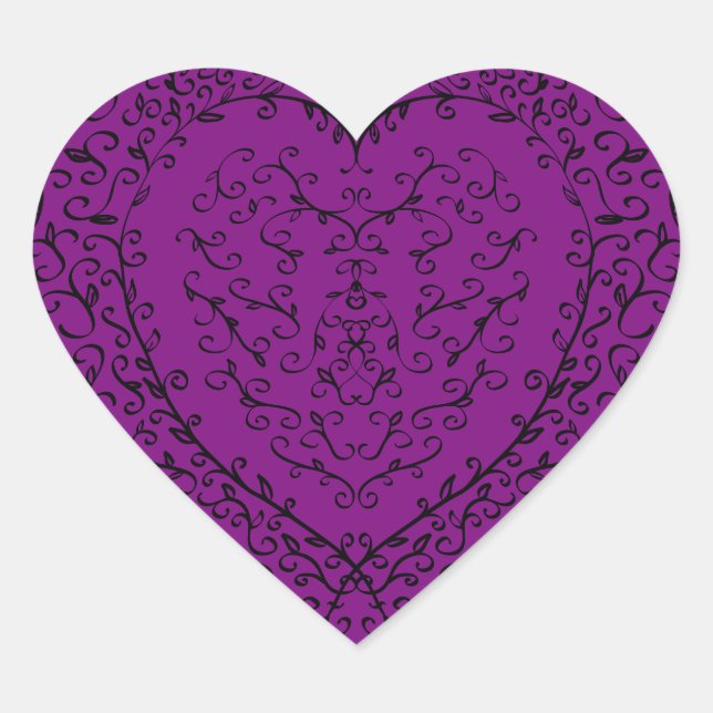 Purple Black Heart Gothic Wedding Elegant Heart Sticker (Front)