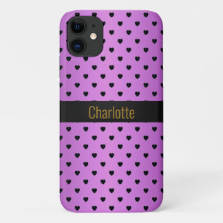 PURPLE BLACK HEART PATTERN IPHONE customizable 11 Case