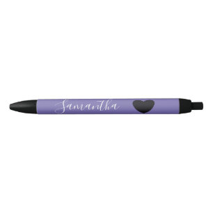 Purple Black Heart Personalized Name Ink Pen