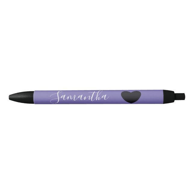 Purple Black Heart Personalized Name Ink Pen (Front)
