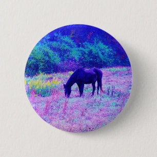 Purple Black Horse in Rainbow field 2 Inch Round Button