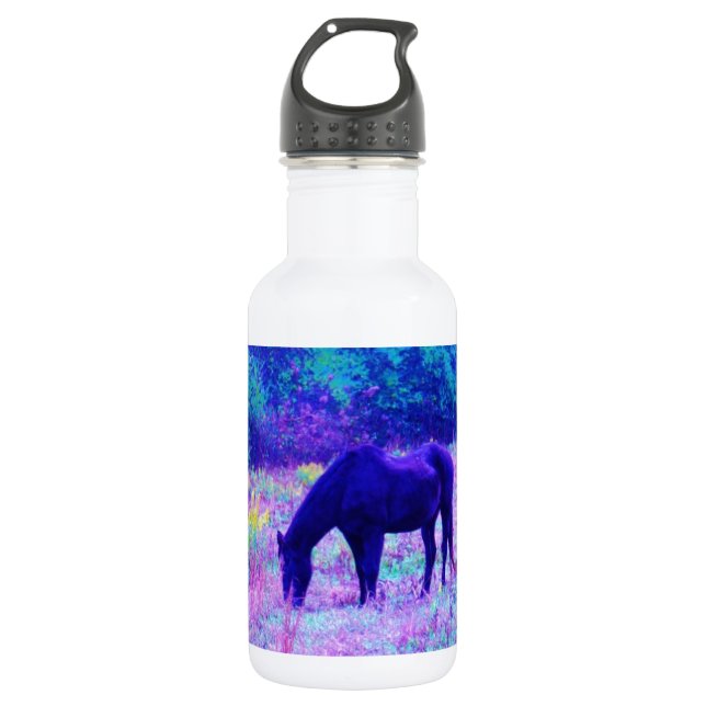 Purple Black Horse in Rainbow field 532 Ml Water Bottle (Front)