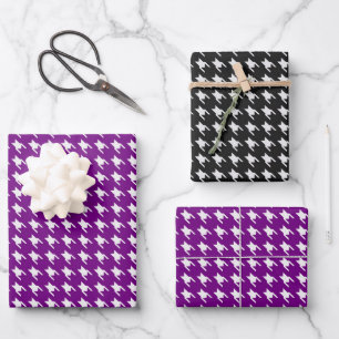 Purple & Black Houndstooth Wrapping Paper Sheets