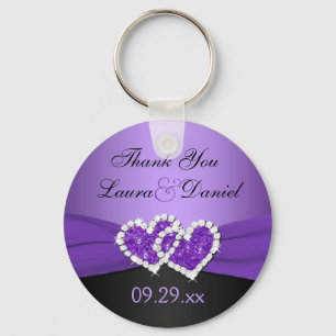 Purple, Black Joined Hearts Wedding Favour Keychain