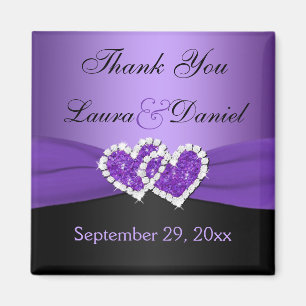 Purple, Black Joined Hearts Wedding Favour Magnet