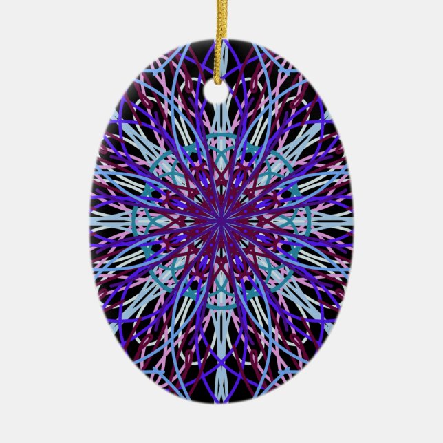 Purple Black Kaleidoscope Mandala Art Ceramic Ornament (Front)