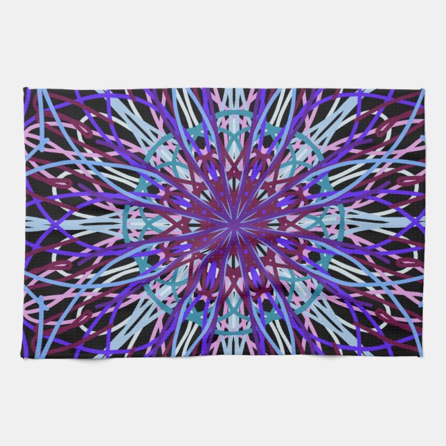 Purple Black Kaleidoscope Mandala Art Kitchen Towel (Horizontal)